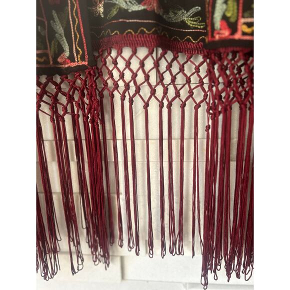 ZARA Allover Floral Embroidered OVERSIZED Open Front Fringed Kimono Black XS/S - Picture 7 of 10